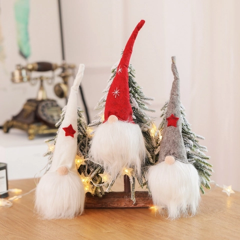 Gnomes De Noël Décorations Poupée Sans Visage Tomte Nordique Ornements Chapeau Long Étoile Flocon De Neige Barbe En Fausse Fourrure Pour Maison Table