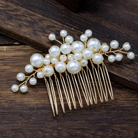 Artificial Pearl Hair Accessories Bridal Hair Comb And Hairpins Baroque Gold Alloy Wedding Headpiece For Women Flower Design