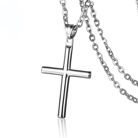 Minimalistische Cilindrische Gepolijste Roestvrijstalen Kruis Hanger Ketting Voor Mannen Vrouwen Europese Mode Sieraden