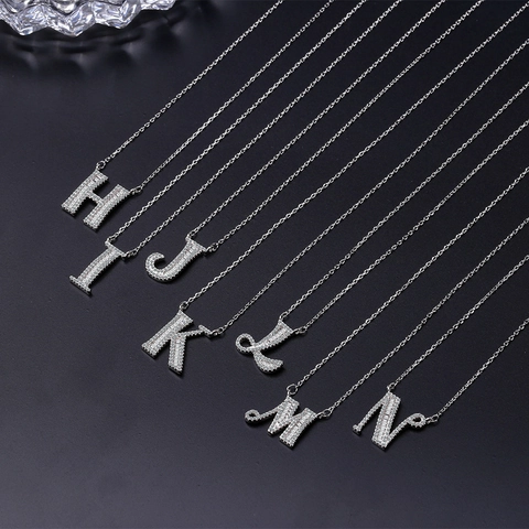 Alphabet Initial Letter Pendant Necklace Copper Cubic Zirconia Inlaid Rhinestone Silver Color Fashion Jewelry For Women