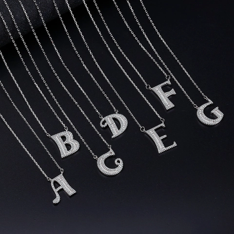 Alphabet Initial Letter Pendant Necklace Copper Cubic Zirconia Inlaid Rhinestone Silver Color Fashion Jewelry For Women