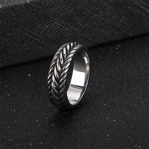 Anillo De Grano De Trigo Trenzado Vintage Acero Inoxidable Estilo Industrial Punk Joyería Para Hombres Mujeres