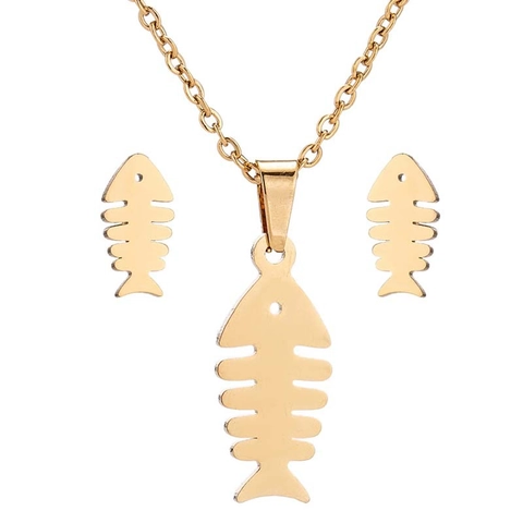 Collana E Orecchini A Lisca Di Pesce Acciaio Inossidabile Minimalista Stile Oceano Per Donne