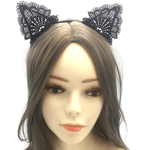 Black Lace Cat Ears Headband And Hollow Out Masquerade Mask For Halloween Party Sexy Costume Accessories For Women