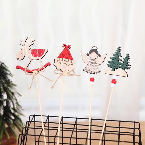Pics Décoratifs De Noël En Bois Père Noël Renne Ange Sapin Pour Table De Fête Décoration Maison