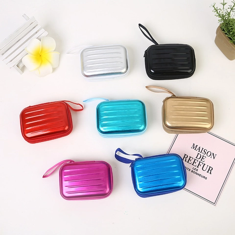 Mini Porte Monnaie Style Valise Boîte De Rangement Pour Écouteurs En Fer Blanc Brossé Coque Rigide Avec Cordon
