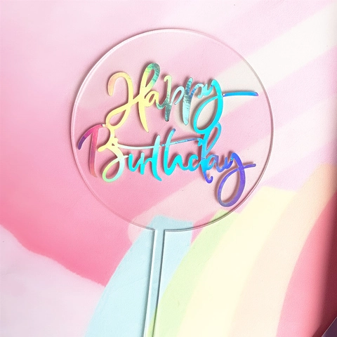 Happy Birthday Cake Topper Acrylic Holographic Laser Party Decoration Supplies For Celebration Anniversary Occasions