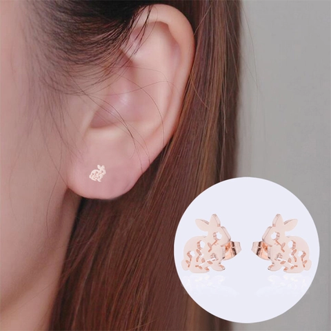 Cute Rabbit Shape Stud Earrings Hollow Out Stainless Steel Animal Pattern Minimalist Jewelry For Women