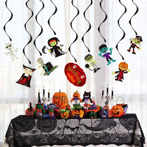 Decorazioni Appese Halloween Spirali PVC Zucca Strega Vampiro Fantasma Scheletro Addobbi Festa