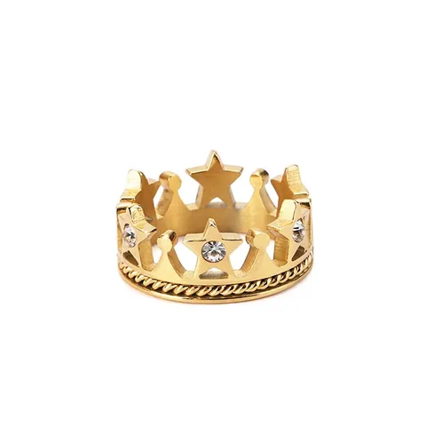Anillo De Corona Y Estrella Acero Inoxidable Hueco Circón Incrustado Joyería De Moda Elegante Para Mujer