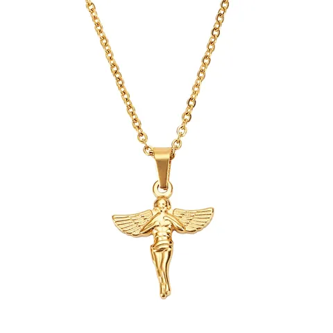 Collar Con Colgante De Alas De Ángel De Acero Inoxidable Y Titanio Joyería Religiosa Retro Para Mujeres Hombres