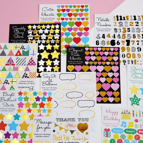 Dekorative Aufkleber Goldprägung Herz Stern Nummer Alphabet Journal Scrapbooking Schreibwaren DIY Basteln Süßer Stil