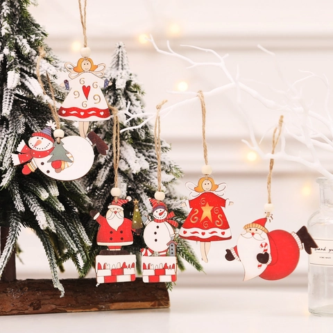 Ornamenti Natalizi da Appendere in Legno Babbo Natale Pupazzo di Neve Angelo Ciondoli in Legno Dipinti Decorazioni per Albero di Natale