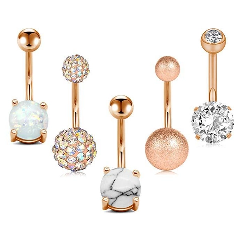 316L Roestvrij Staal Navelpiercing Sieraden Voor Vrouwen Roségoud Zirconia Ingelegde Navelringen Voor Dagelijks Lichaamssieraden