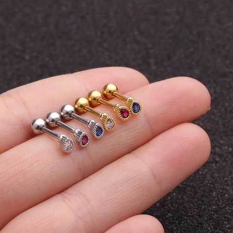 Water Drop Zircon Ear Cartilage Stud Stainless Steel Copper Barbell Screw Back Body Piercing Jewelry Women Earring