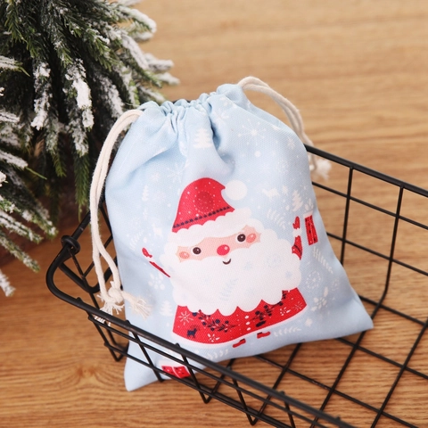 Sacchetti Regalo Natale Tela Cotone Coulisse Sacchetto Caramelle Cartone Babbo Natale Renna Stampa Bomboniera Festa Vacanze