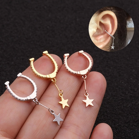 Orecchini Ear Cuff Alla Moda Micro Pavé Zircone Pendente Stella Rame Senza Piercing Gioielli Creativi