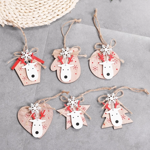Pendenti Di Natale In Legno Renna Fiocco De Neve Ornamenti Appesi Decorazione Albero Di Natale Legno Naturale Stile Festivo