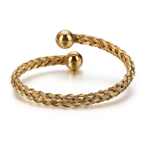 Gevlochten Gedraaide Draad Roestvrijstalen Armband Open Verstelbare Manchet Armring Met Baluiteinden Minimalistische Sieraden
