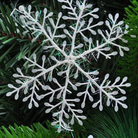 White Christmas Snowflake Ornaments Plastic Iridescent Tinsel Hanging Holiday Tree Window Decor