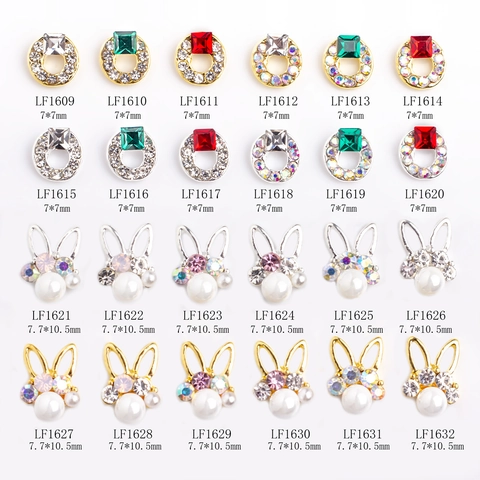 Decoraciones Nail Art Conejo Aleación Rhinestone Faux Perla Artificial Dijes Metálicos Accesorios Manicura DIY Joyería Dibujos