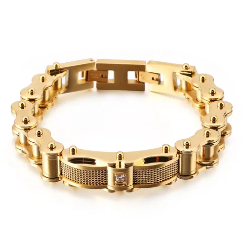 Stainless Steel Men Chain Bracelet With Cubic Zirconia Biker Motorcycle Mechanical Industrial Style Jewelry For Men