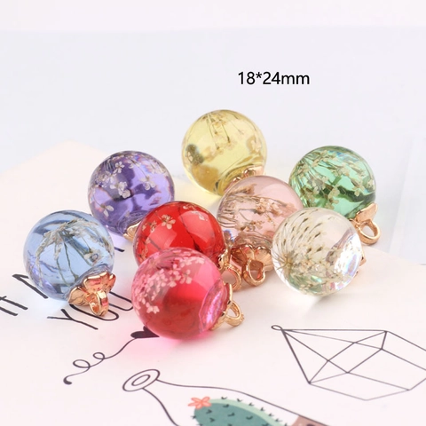 Ciondoli A Sfera Di Vetro Con Fiori Secchi Ciondoli In Resina Trasparente Per Creazione Di Gioielli Fai Da Te Orecchini
