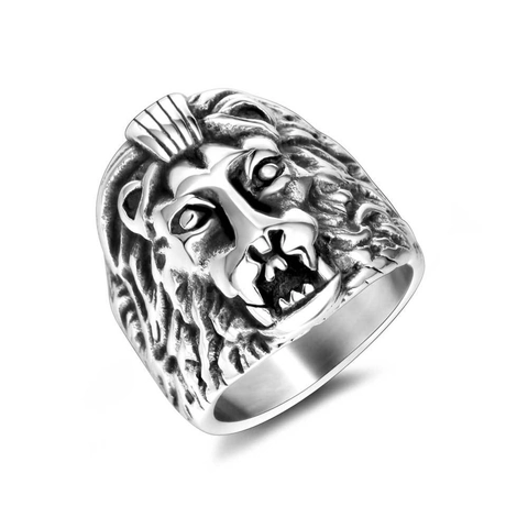 Lion Head Ring Titanium Steel Vintage Punk Biker Jewelry For Men Retro Dominating Animal Band