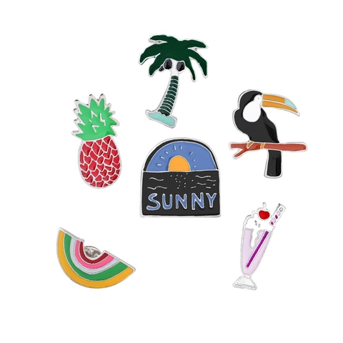Summer Enamel Pin Badges Alloy Pineapple Rainbow Bird Sunny Cartoon Brooches For Clothing Bags Decor