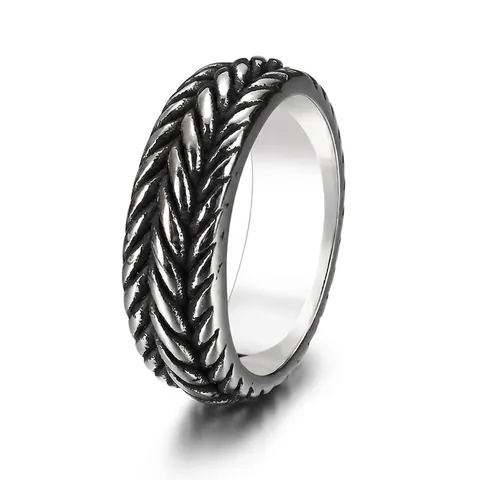 Anillo De Grano De Trigo Trenzado Vintage Acero Inoxidable Estilo Industrial Punk Joyería Para Hombres Mujeres