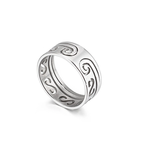 Detachable Stainless Steel Hollow Ring With Spiral Scroll Cloud Pattern Retro Punk Band For Men Women Unisex Oriental Style