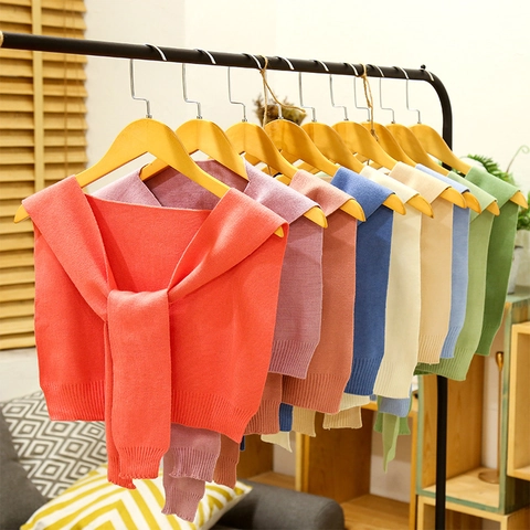 Dames Gebreide Sjaal Valse Kraag Effen Kleur Gestreepte Nekwarmer Schouderwikkel Decoratief Veelzijdig Accessoire