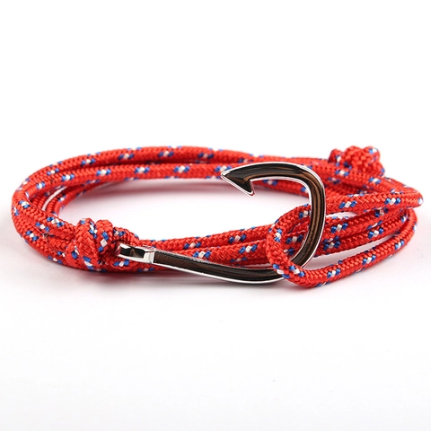 Bracciale Nautico Con Amo Da Pesca Lega Corda Intrecciata Multi-Giro Gioielli Marittimi Cinturino Regolabile Unisex