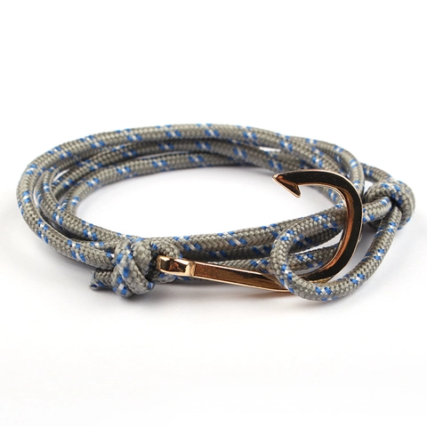 Fish Hook Braided Rope Bracelet Nautical Marine Style Adjustable Multi Layer Wrap Hand Cord Alloy Clasp Fashion Jewelry