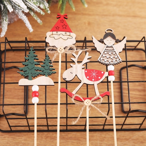 Pics Décoratifs De Noël En Bois Père Noël Renne Ange Sapin Pour Table De Fête Décoration Maison