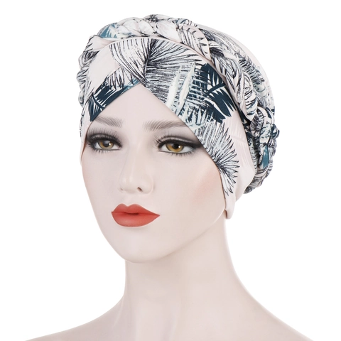 Floral Print Turban Hut Für Frauen Geflochtene Kante MilchSatin Atmungsaktive Kopfbedeckung Bohemian Muslim Ethnisch