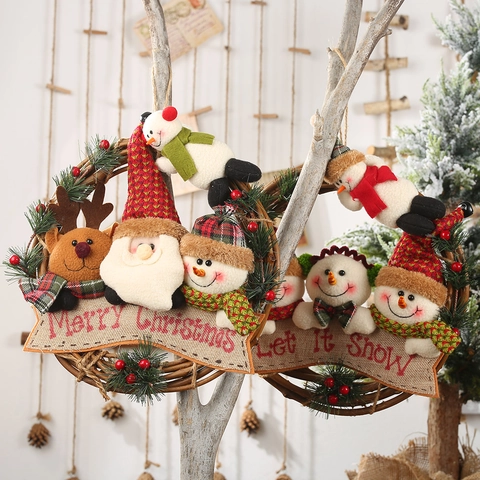 Ghirlanda Di Natale Anello In Rattan Decorazione Da Appendere Babbo Natale Pupazzo Di Neve Renna Bambole Di Peluche Arredamento Festivo