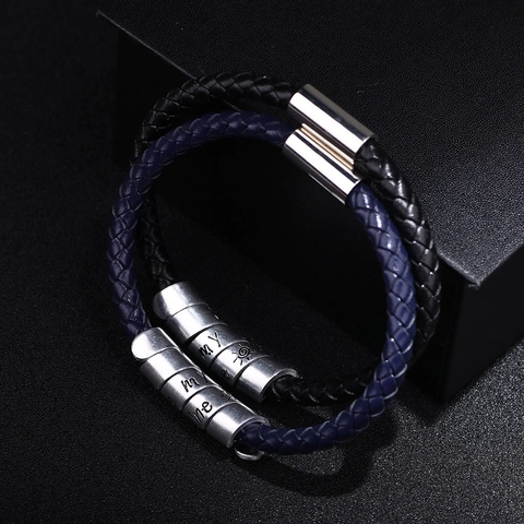 Bracciale In Pelle Intrecciata Da Uomo Con Ciondoli In Metallo Incisi Fibbia Magnetica Regalo Festa Del Papà Ispiratore