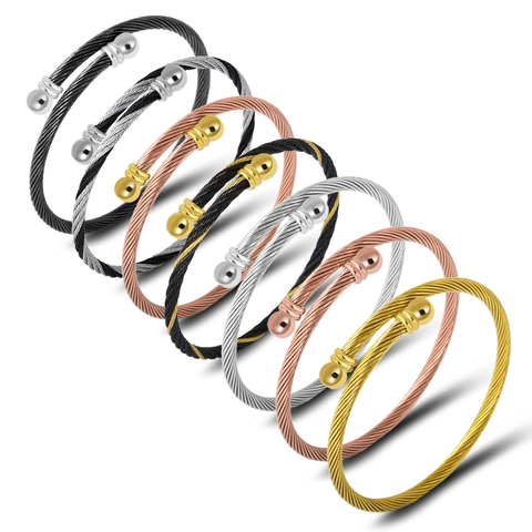 Stainless Steel Twisted Cable Wire Rope Bracelet And Ring Jewelry Set For Women Men Adjustable Open Cuff Bangle Finger Ring
