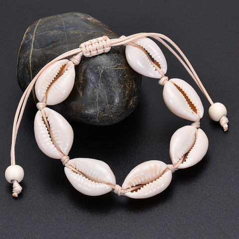 Natürliche Muschel Gewebtes Armband Verstellbar Böhmischen Strand Handgefertigte Schmuck Fußkettchen Sommer Urlaub Stil