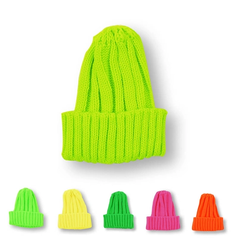 Kids Knit Beanie Hat Soft Warm Fluorescent Solid Color Ribbed Cuffed Winter Autumn Skull Cap For Boys Girls