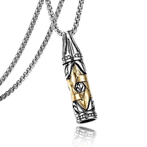 Men's Bullet Pendant Necklace Stainless Steel Star Of David Hexagram Vintage Religious Style