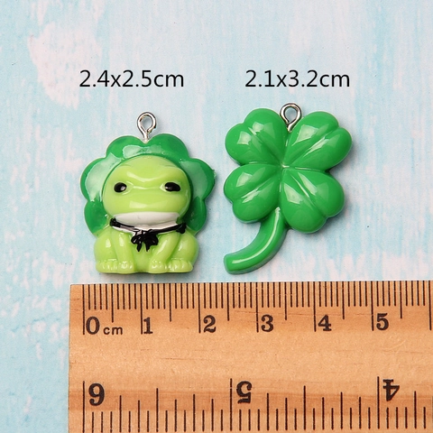 Resin Charms Green Cartoon Frog Four Leaf Clover Pendants For DIY Jewelry Making Keychain Earring Accessories Novelty