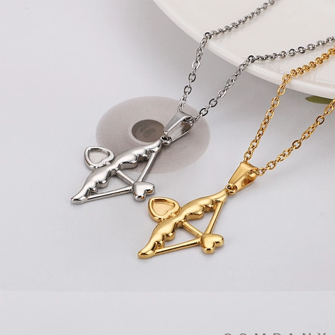 Collar Con Colgante De Arco De Corazón De Flecha De Cupido Acero Inoxidable Chapado En Oro Joyería Romántica Mujeres