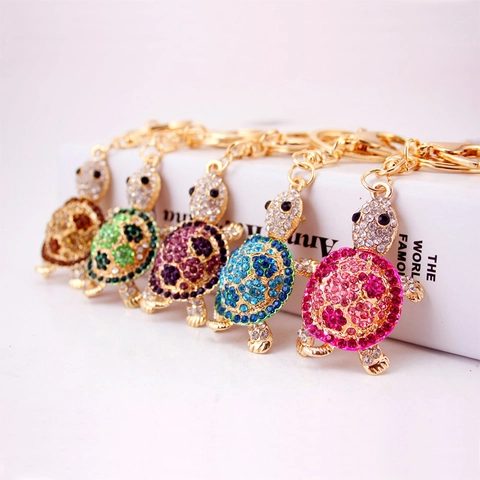 Rhinestone Animal Keychain Pendant Zinc Alloy Enamel Turtle Dolphin Octopus Bag Charm For Women Car Key Accessory