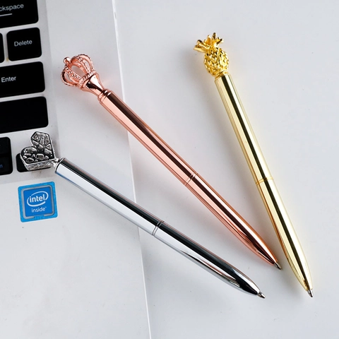 Metal Ballpoint Pen Creative Crown Heart Pineapple Topper Elegant Electroplated Writing Tool For Office Business Gift