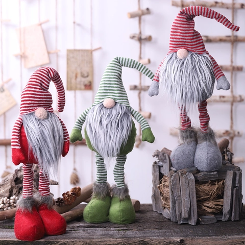 Kerst Kabouter Knuffel Pop Lange Benen Gestreepte Gebreide Muts Zweedse Tomte Ornament Huis Vakantie Decoratie