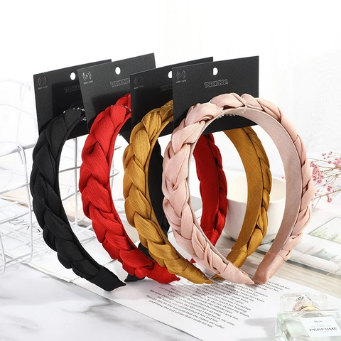 Wide Braided Headband Fabric Twisted Hair Hoop Elegant Solid Color Padded Headwear For Women Girls