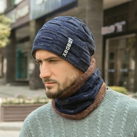Gorro De Punto De Invierno Y Calentador De Cuello Forro Polar Grueso Cálido Resistente Al Viento Para Hombre Mujer