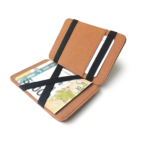 Magic Wallet Herren PU Leder Schlank Bifold Kartenhalter Minimalistisch Business Retro Geldklammer Elastisches Band
